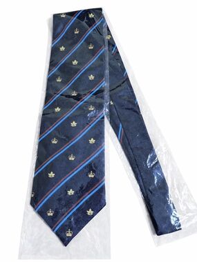 Vintage Eugene Corporate Neckwear Tie Navy Blue Crown & Maple Leaf MadeInCanada
